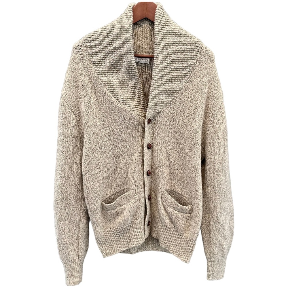 Vintage Wool Blend Oatmeal Men’s Cardigan Size L Grandpa Preppy